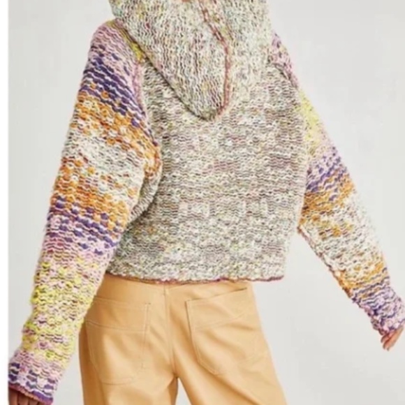 Free People Winter Bright Multicolor Hooded  Knit Sweater - XS - Picture 2 of 12
